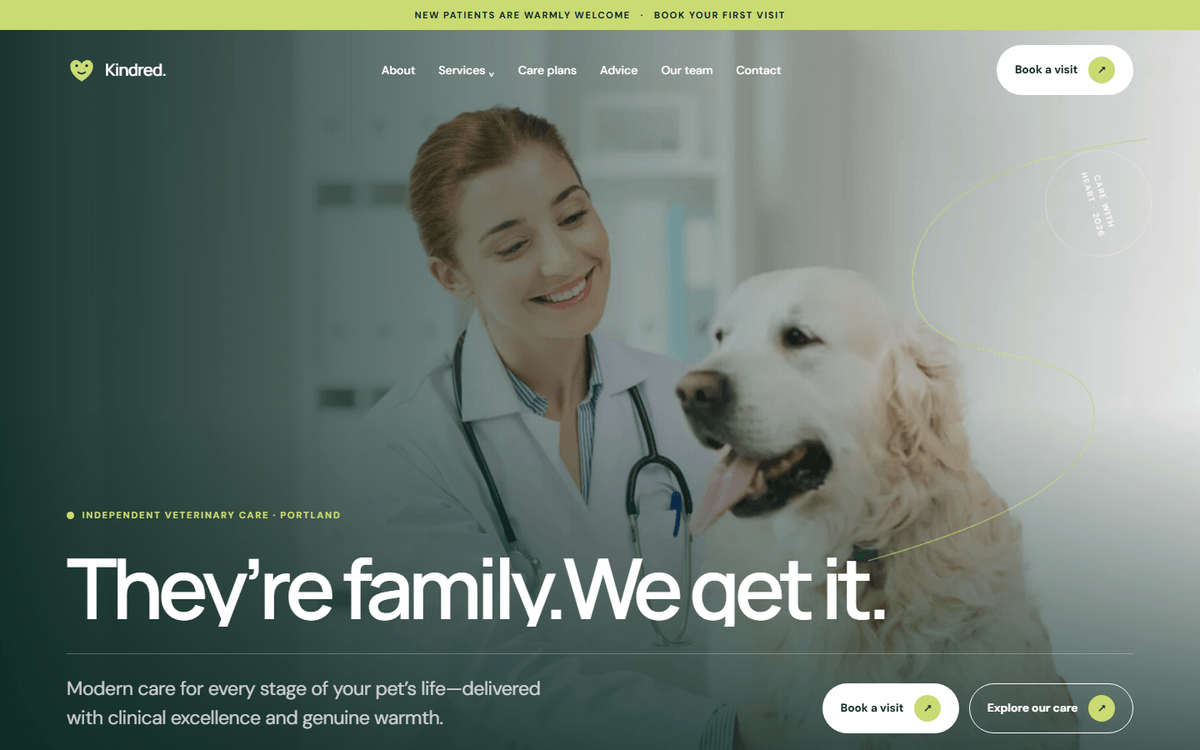 Kindred Veterinary website template screenshot